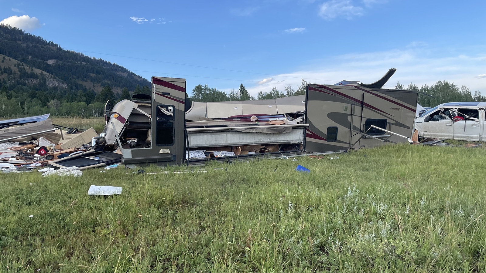 An RV on its way to Jackson, Wyoming, rolled over on Teton Pass on Wednesay, Aug. 14, 2024, killing on person and injuring four others inside.