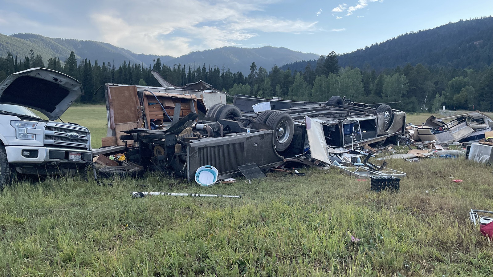 An RV on its way to Jackson, Wyoming, rolled over on Teton Pass on Wednesay, Aug. 14, 2024, killing on person and injuring four others inside.