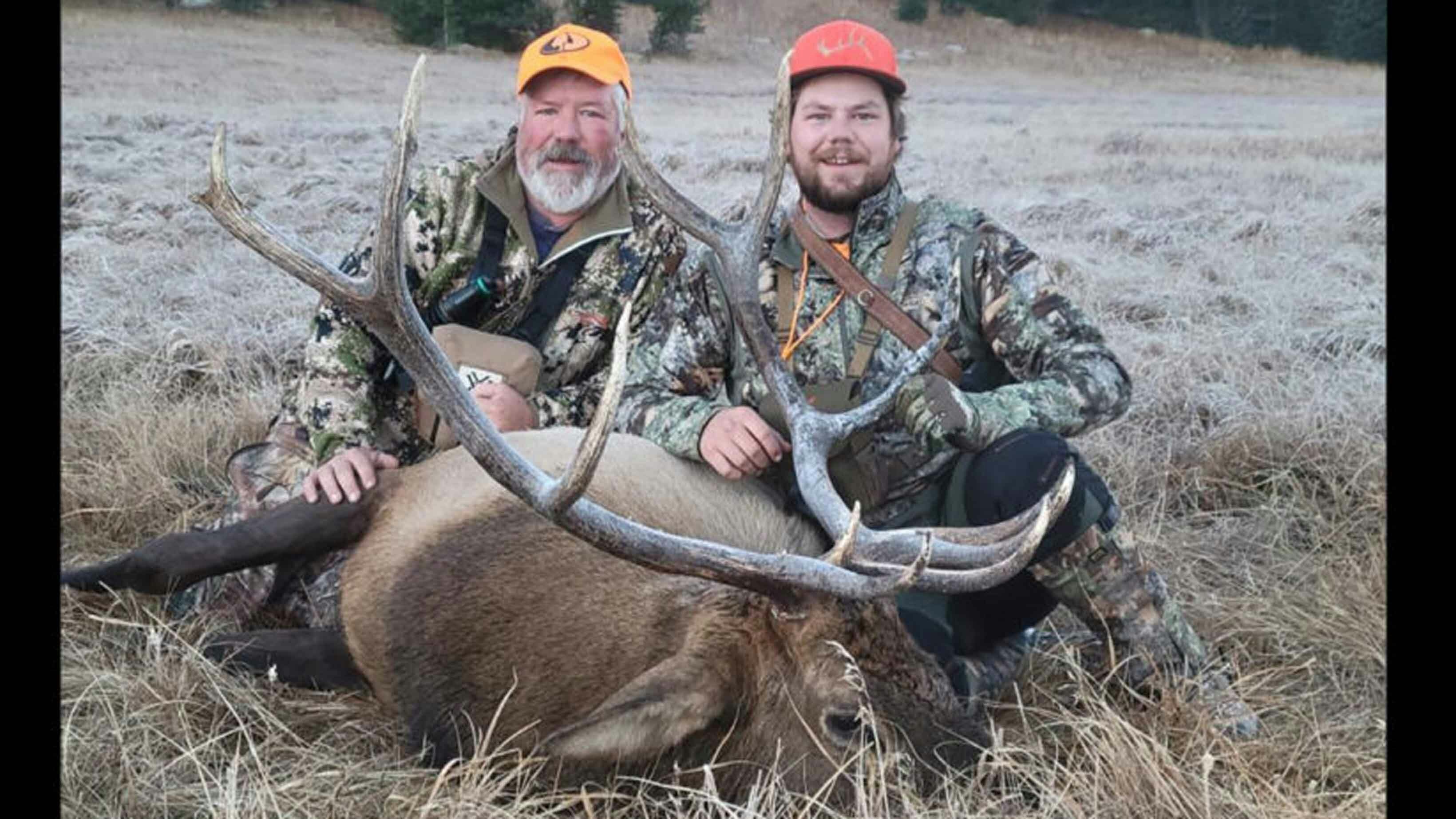 Ed Epperson and his son Dalton, of Cody, pose with Dalton’s first bull elk, which he shot in 2021. The father and son have hunted together ever since Dalton was big enough to tag along.