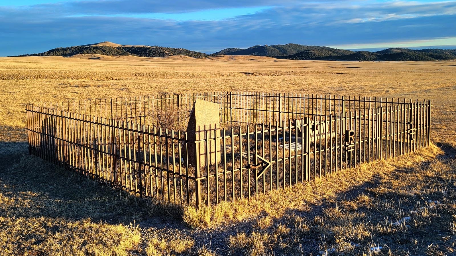 Near the Rawhide Buttes, a monument had been erected to a red-haired madam, Mother Featherlegs, that ran a house of entertainment along the Deadwood Cheyenne Stageline from 1876 until her murder in 1879. Visitors are welcome to pay their respect to this lady of the prairie.