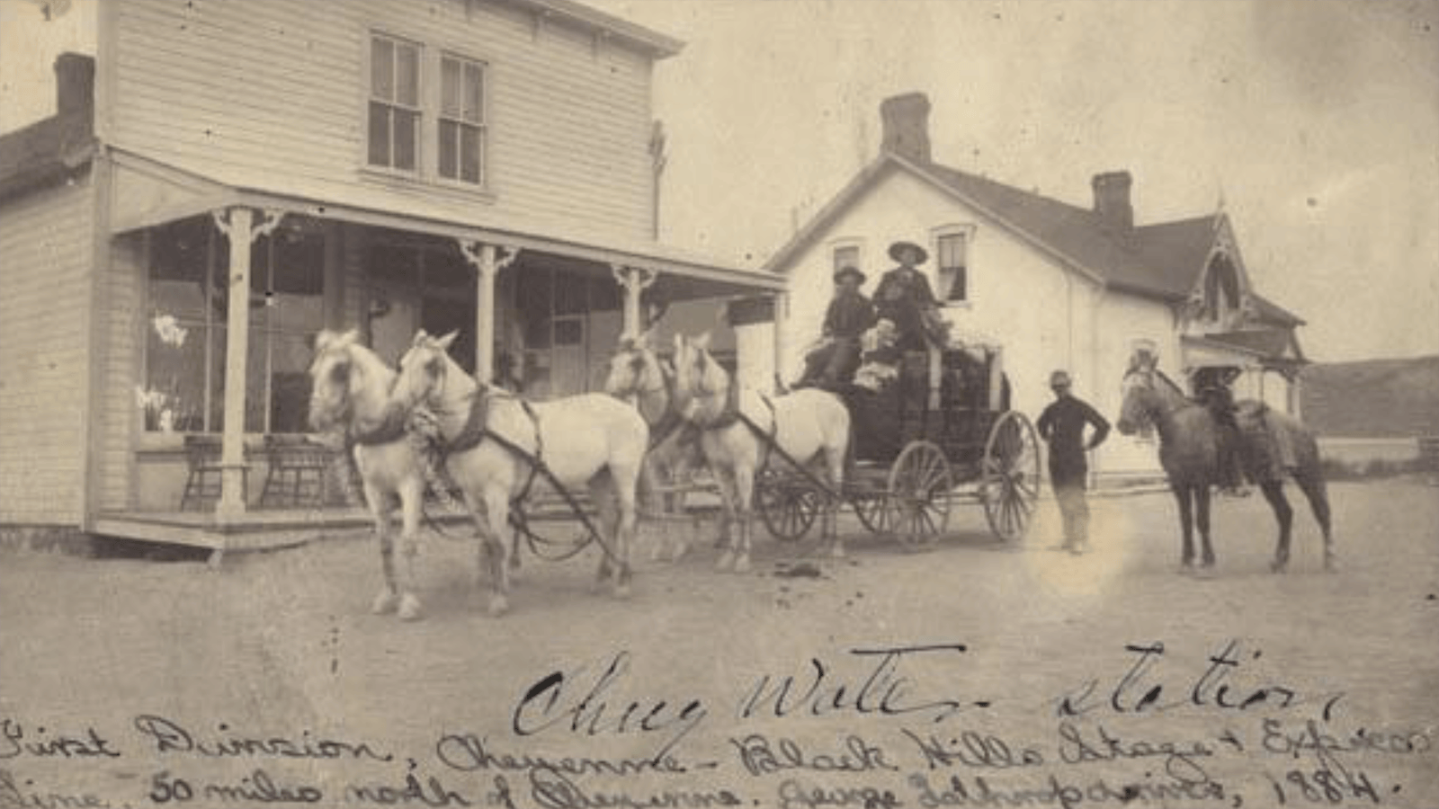 George Lathrop was a stage driver along the Cheyenne and Deadwood and shared many stories of the characters along the route with his protege, Russell Thorp. One of these characters would have been Mother Featherlegs who ran a roadhouse and was murdered in 1879.