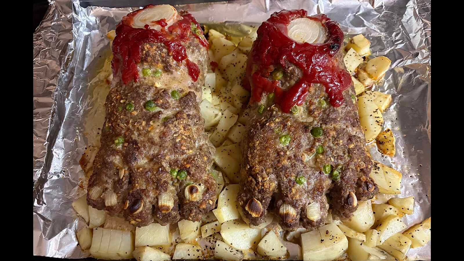 Clair McFarland makes feetloaf for the family on Friday — a gruesomely awsome abomination of culinary science.