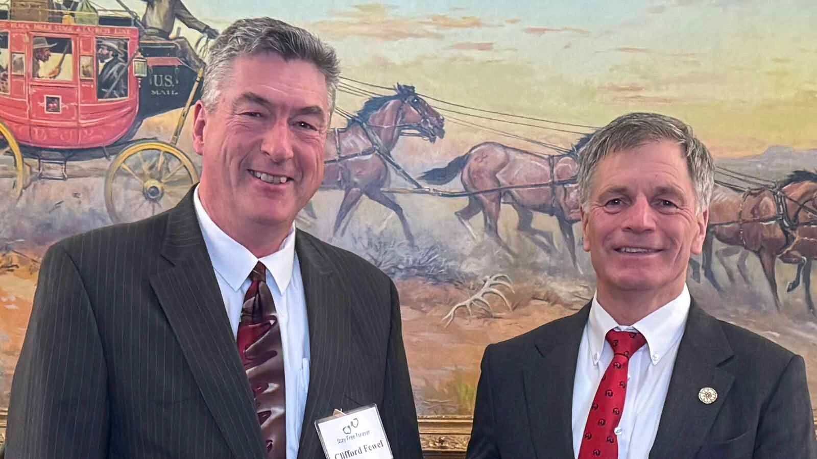Clifford Fewel meets with Gov. Mark Gordon in Cheyenne in February 2026 to discuss Stay Free Forever and its cognitive behavioral courses.