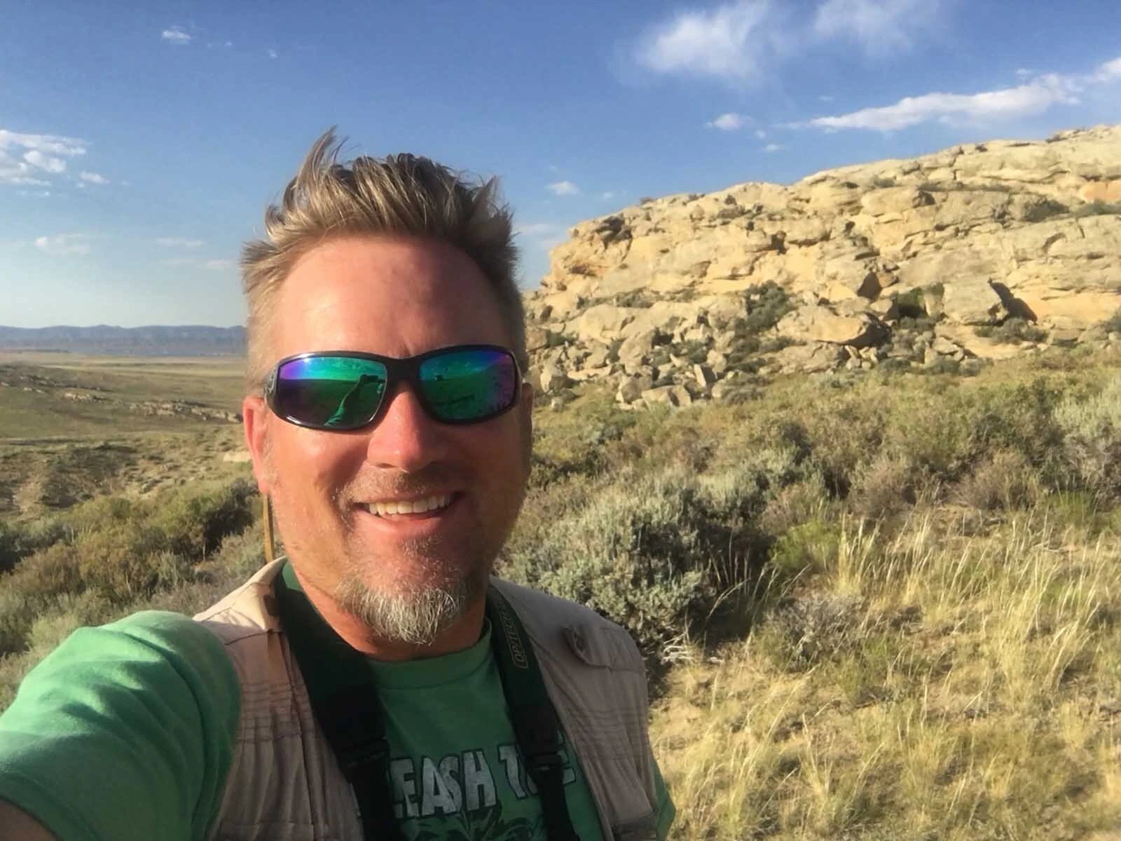 Anton Wroblewski, adjunct geology professor at the University of Wyoming, exploring the outcrops of the Ferris Formation in Carbon County. Wroblewski's latest research studied dinosaur fossils to see whether their diversity was declining before the Cretaceous-Paleogene extinction event.