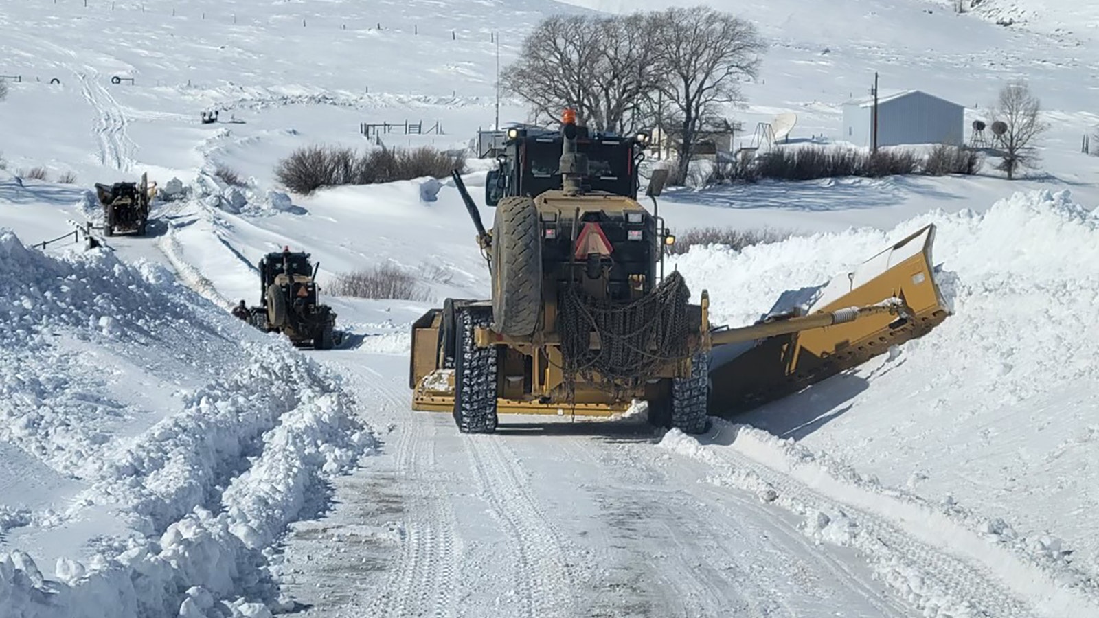 Snow plows that travel into the isolated areas of north Albany County travel in groups in case something goes wrong.