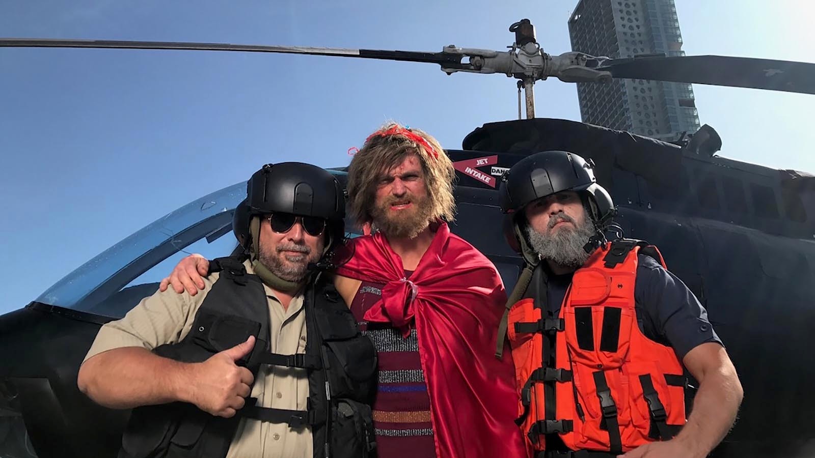 Carl Beyer, left, on the set of “Green Berets Guide to Surviving the Apocalypse." Beyer fell in love with movies working the projectors in a Powell movie theater and became a Hollywood producer. Now he’s bringing a historic Ronald Reagan-Mikhail Gorbachev Cold War nuclear showdown to the screen in his new project, "Reykjavik."