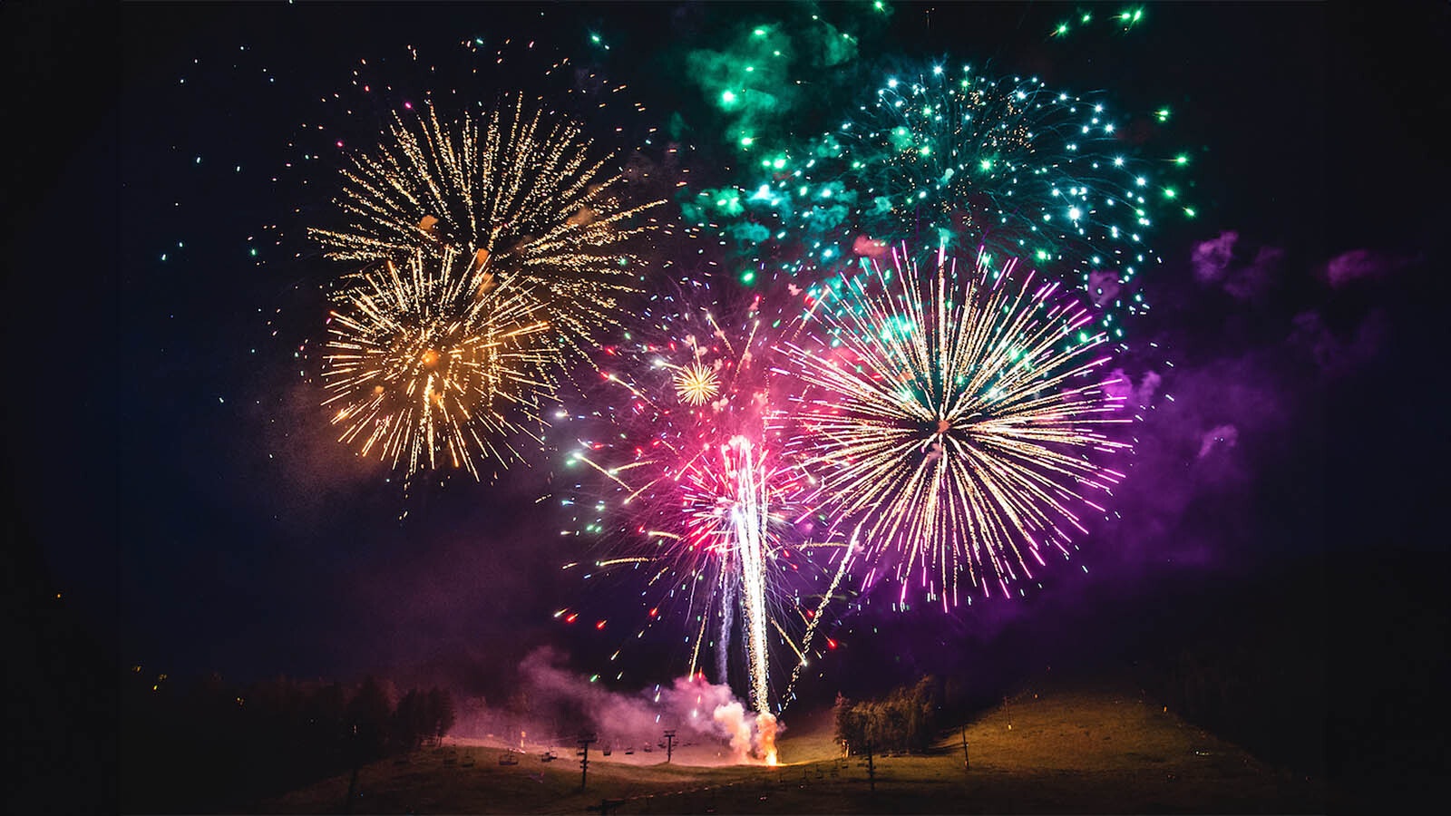 Fourth of July fireworks being launched at Snow King Mountain in Jackson.