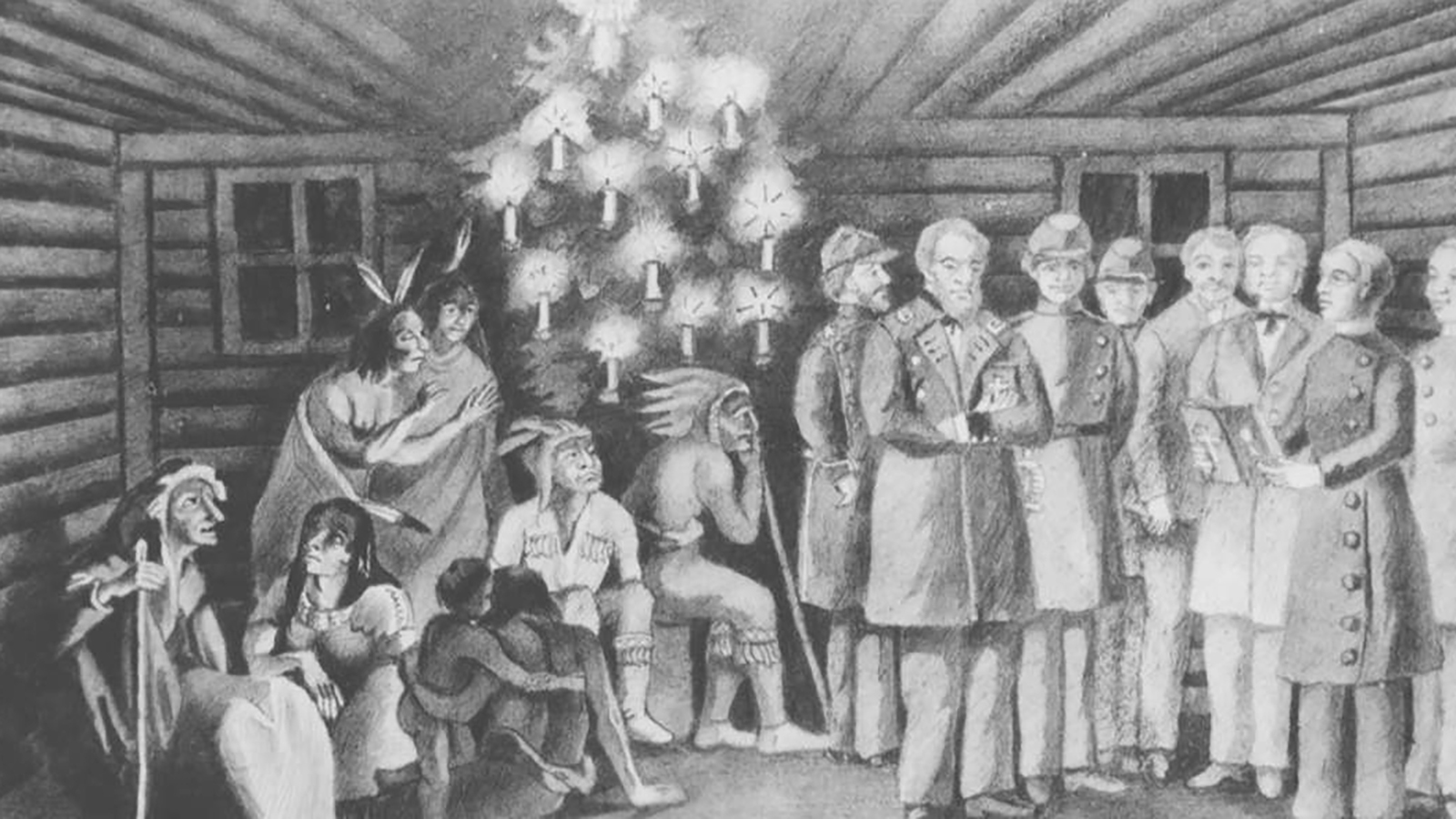 The first Christmas tree in Wyoming was put up in Deer Creek, near present-day Glenrock in 1859. Captain Raynolds read scriptures in English and Braeuninger preached the gospel in German. They sang hymns, enjoyed the Christmas tree and presented small gifts to Indians in attendance