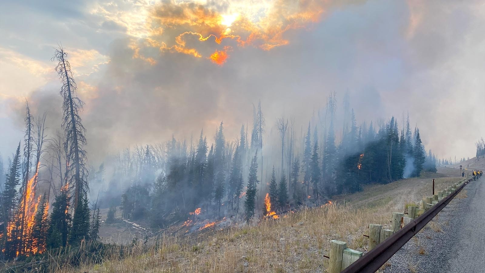 The Fish Creek Fire in northwest Wyoming threatens to jump Highway 26/287.