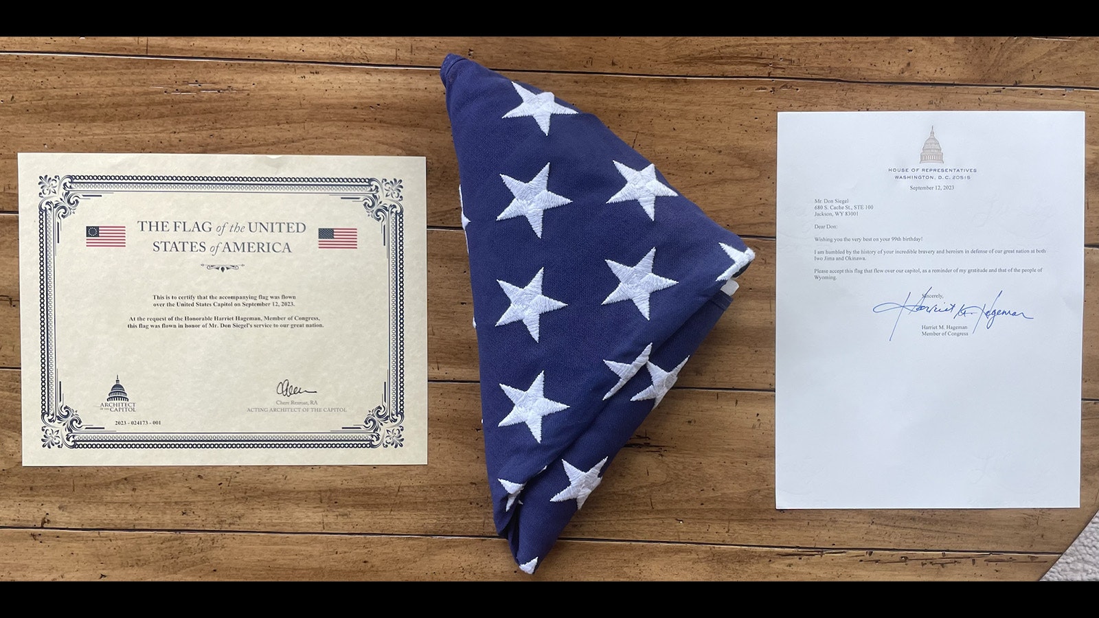 This flag was flown over the U.S. Capitol and sent to Donald Siegel in recognition of his service during World War II.