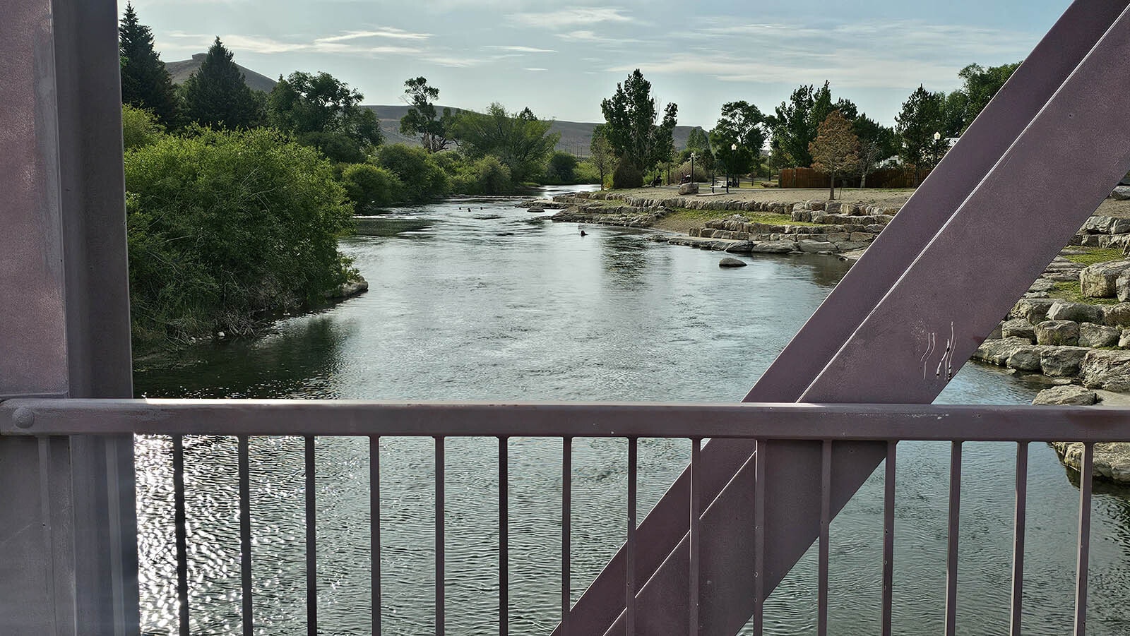 The Green River, as seen from the bridge to Expedition Island in Green River, Wyoming.