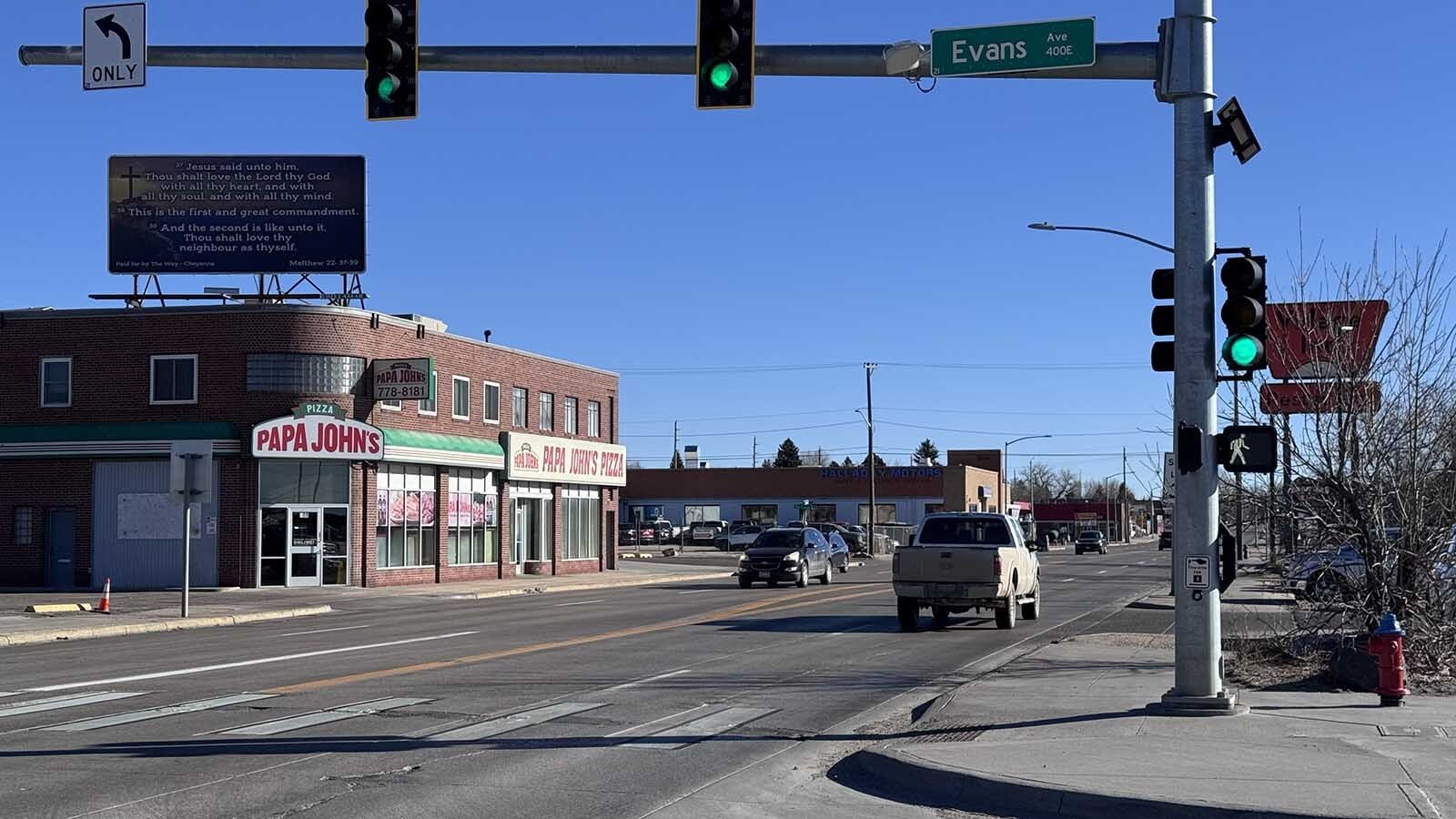 A petition has hundreds of signatures calling for Cheyenne to remove is Flock license plate cameras because they invade privacy. The city's police department says the 23 cameras are solving cases and catching criminals. Here is a camera pointing east along Lincolnway at its intersection with Evans Avenue.