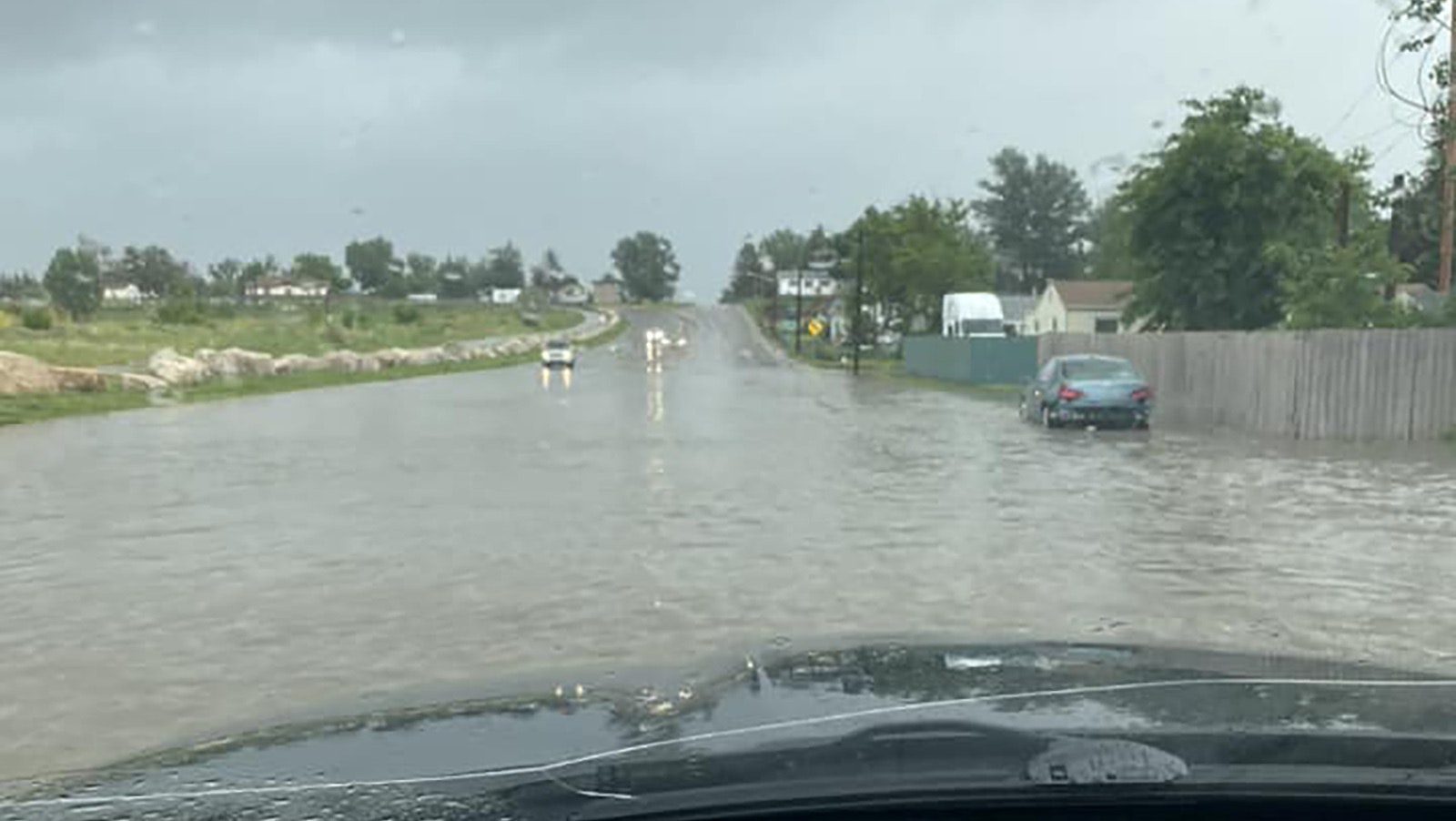 Flooding at 13th and Pine in Casper, courtesy Paul Malsom via National Weather Service Facebook.