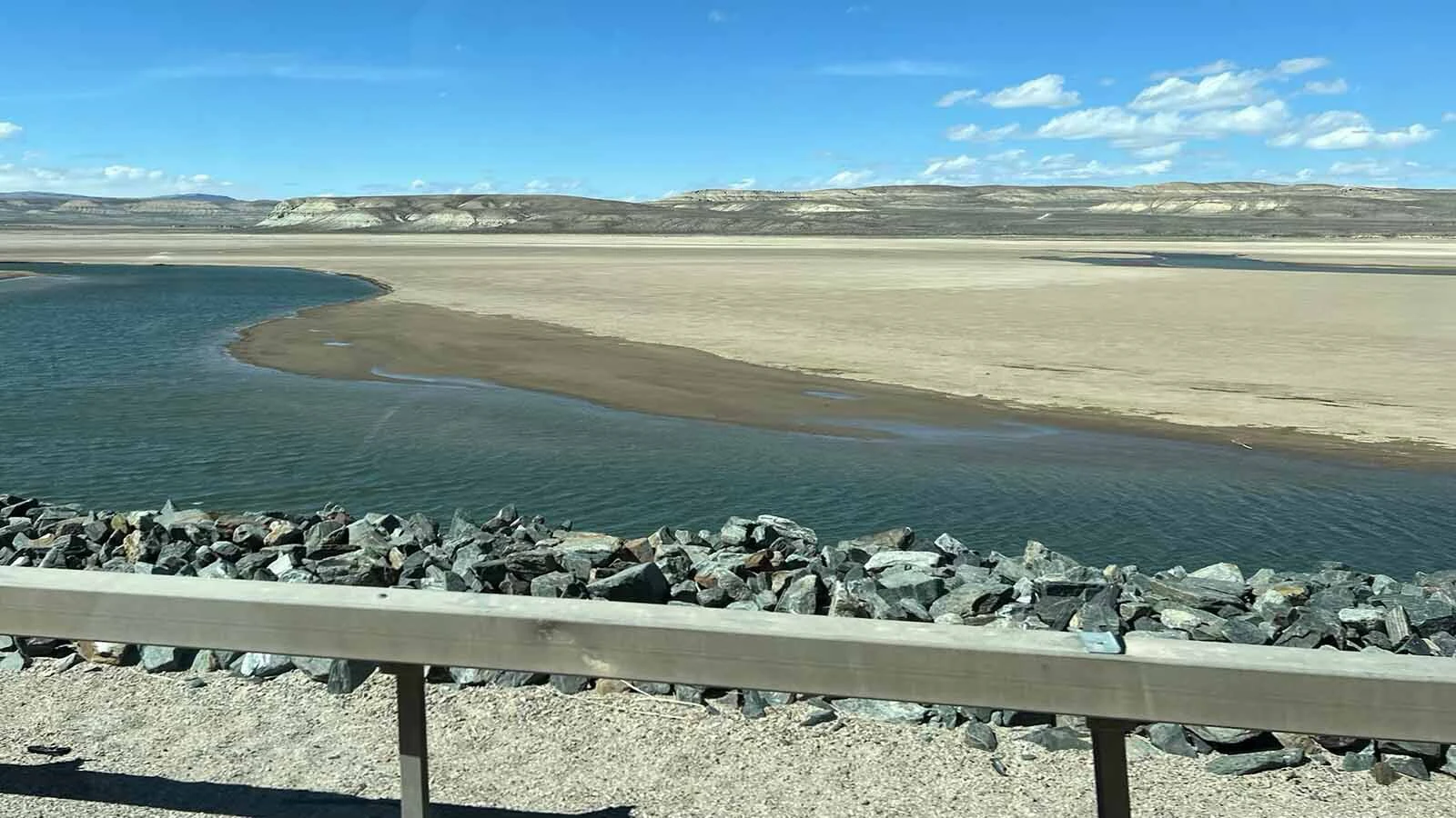 In this photo looking north-northwest, Fontenelle can be see flowing into an extremely low Fontenelle Reservoir in Lincoln County.