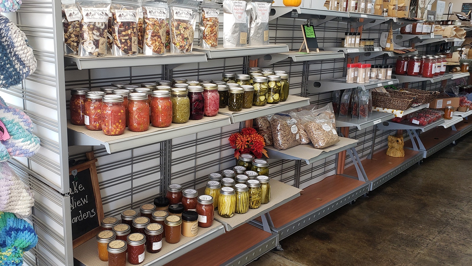 Shelves at the Fremont Local Market contain a wide variety of creative food products and other hand-crafted items.