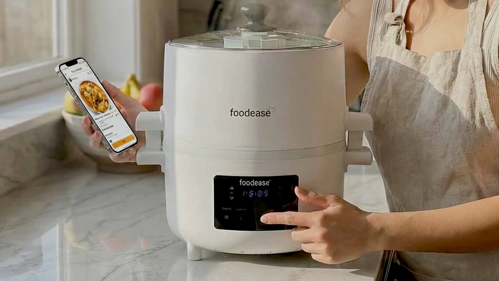 Recipes are chosen through the Foodease app, which then tells the robot chef how to make it.