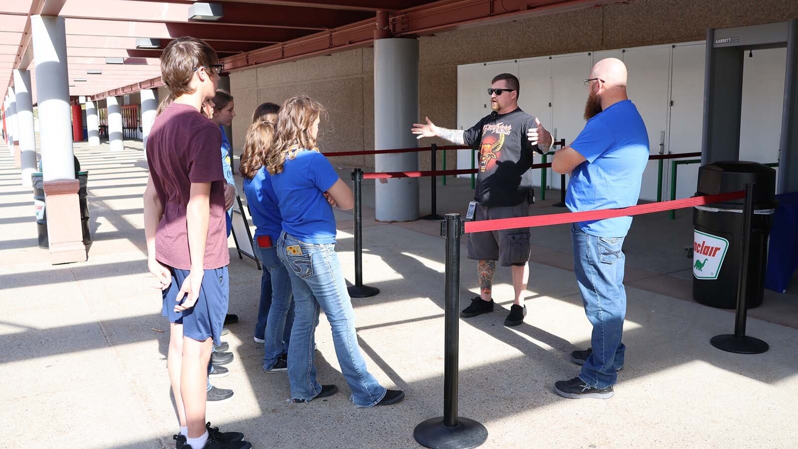 Foreigner’s stage manage explains the tight space to navigate as the Shoshoni High School Choir takes their place on the stage.