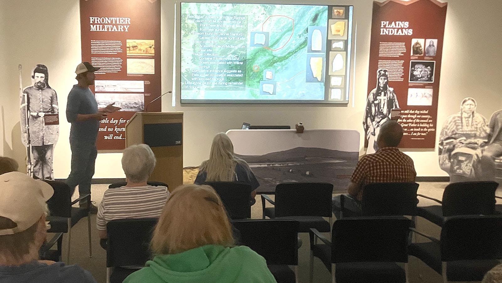 A handful of people listened to Wyoming State Archaeologist Spencer Pelton share about his findings at the National Historic Trails Interpretive Center in Casper.