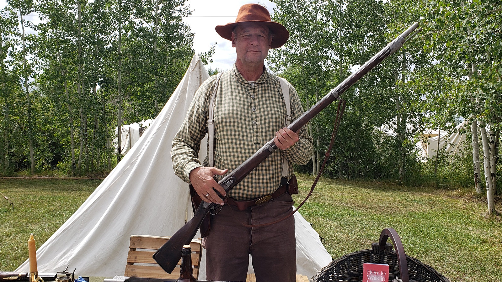Karl Falken with the 1832 Harpers Ferry conversion musket he uses as an icebreaker for his historical display at the Fort Bridger Rendezvous.