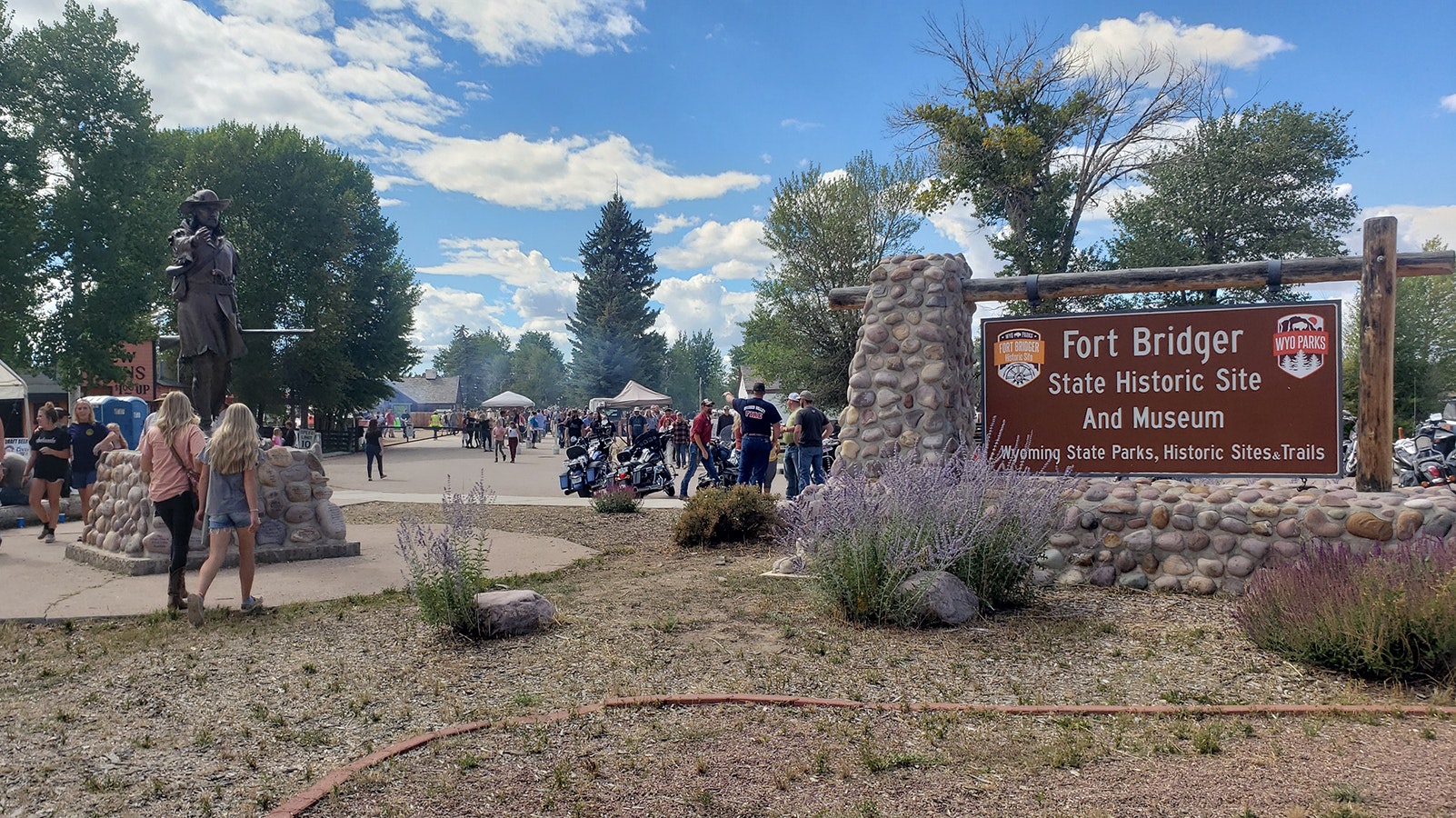 The entrance to Fort Bridger was crawling with people for the annual rendezvous, an estimated 50,000 to 60,000 of them.