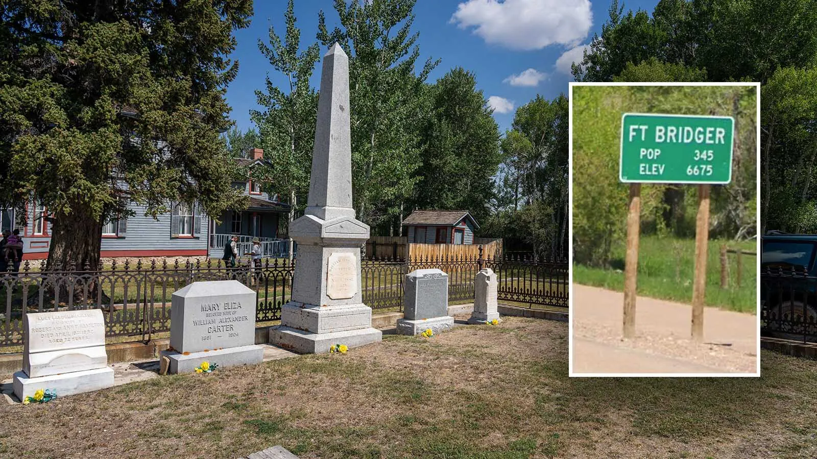 One of Fort Bridger's most reliable "staffers" is Mac, who first arrived in 1888 and seems to have never left. Mac likes to be photographed, set off alarms and lock visitors in. Now Fort Bridger is embracing a new market — haunted tourism. There are many graves at the Fort Bridger site, including this Carter family plot.