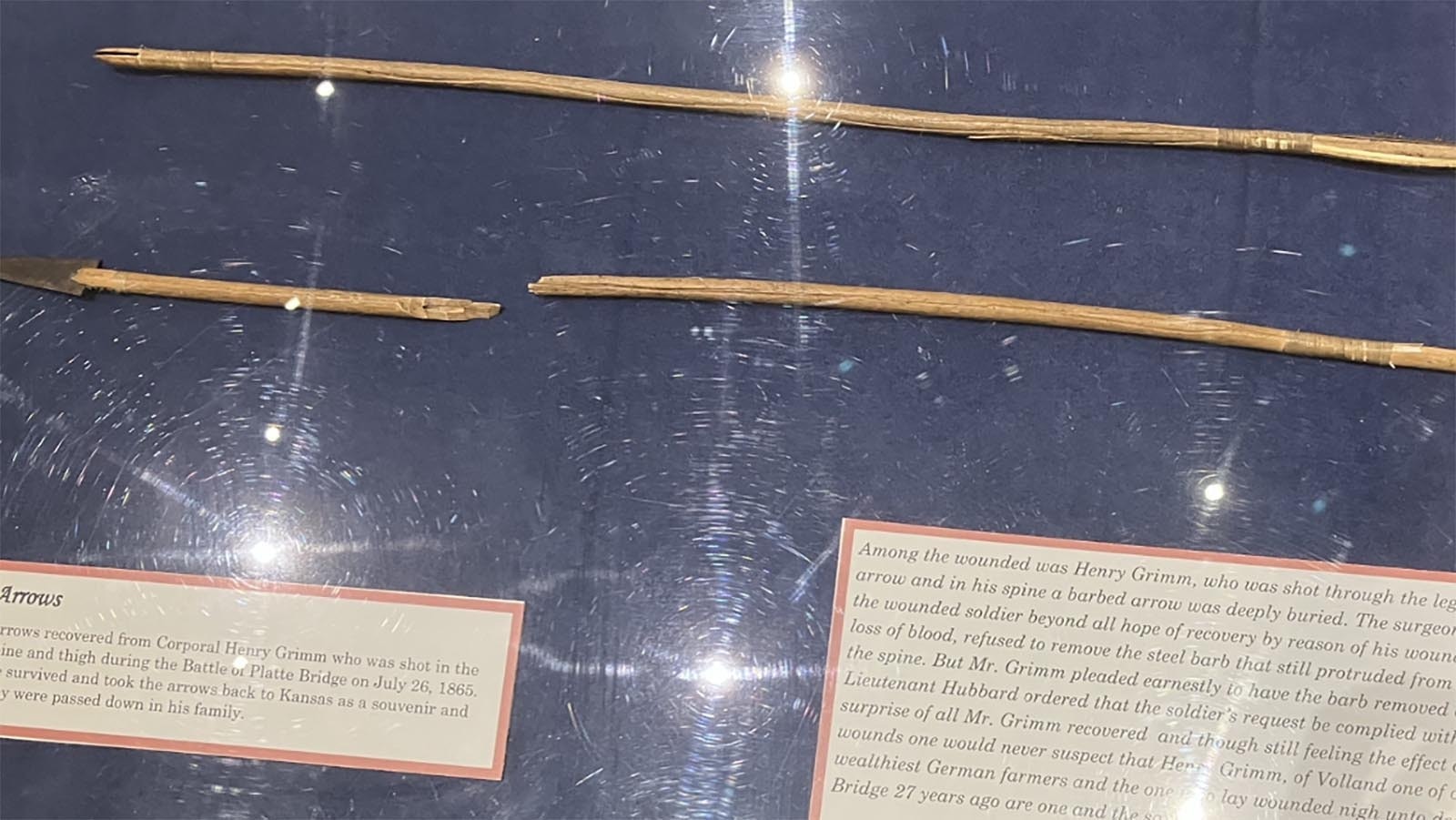 Arrows from 11th Kansas survivor Henry Grimm that are now on loan to the Fort Caspar Museum.