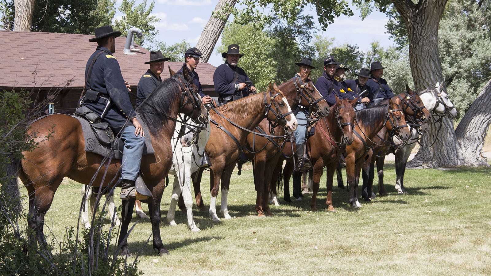 Historical reenactors play soldiers as they would've been when stationed at what is now called Fort Caspar before Wyoming statehood in this 2015 file photo.