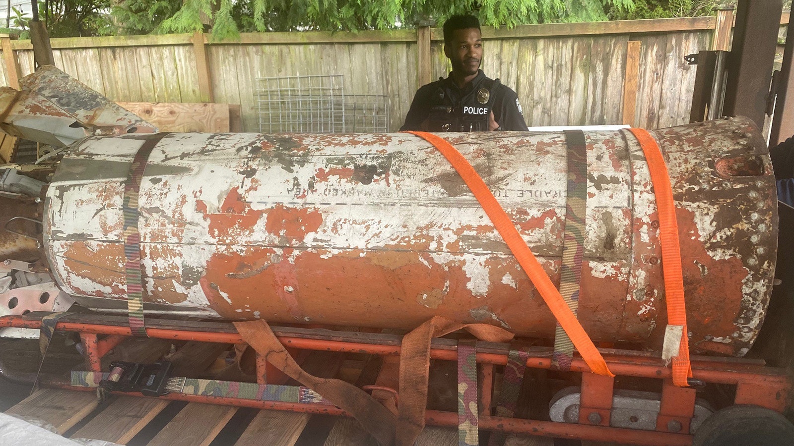 The markings of this old 1950s-era nonfunctional AIR-2 Genie rocket are still visible.