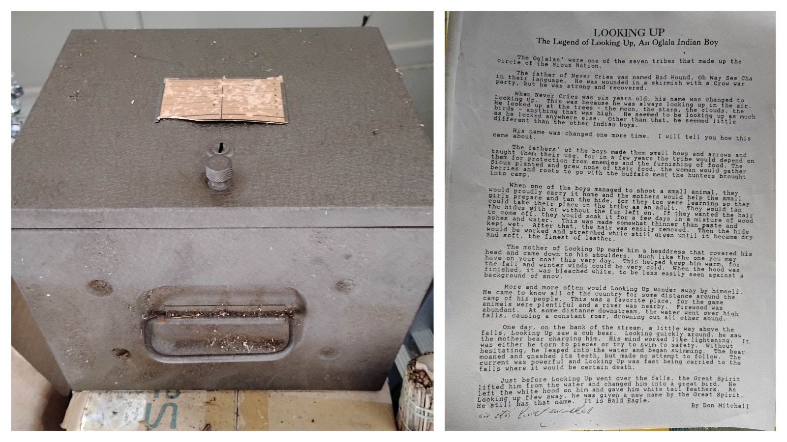 The small box was found in a Californian attic recently during renovations. Inside, were home videos from the late 1940s and early 1950s of Cheyenne, Wyoming. The owners would like to return the videos to Wyoming. Also found was an essay written by Don Mitchell, right.