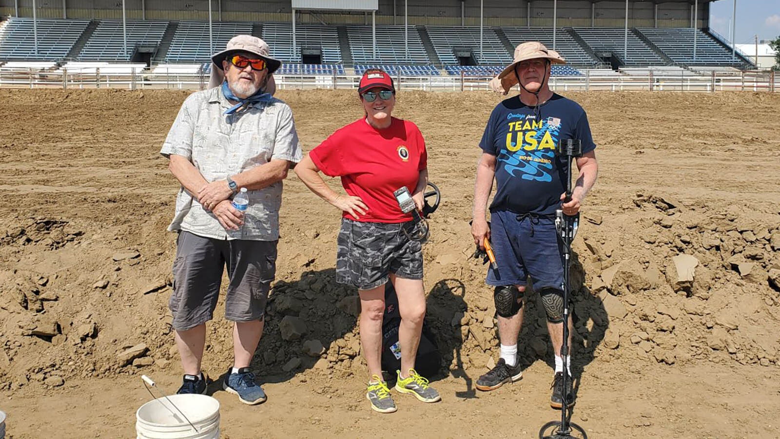 Fred Harvey and Dave Hays with "Teresa the Treasure Hunter" during one of their searches in Gillette.