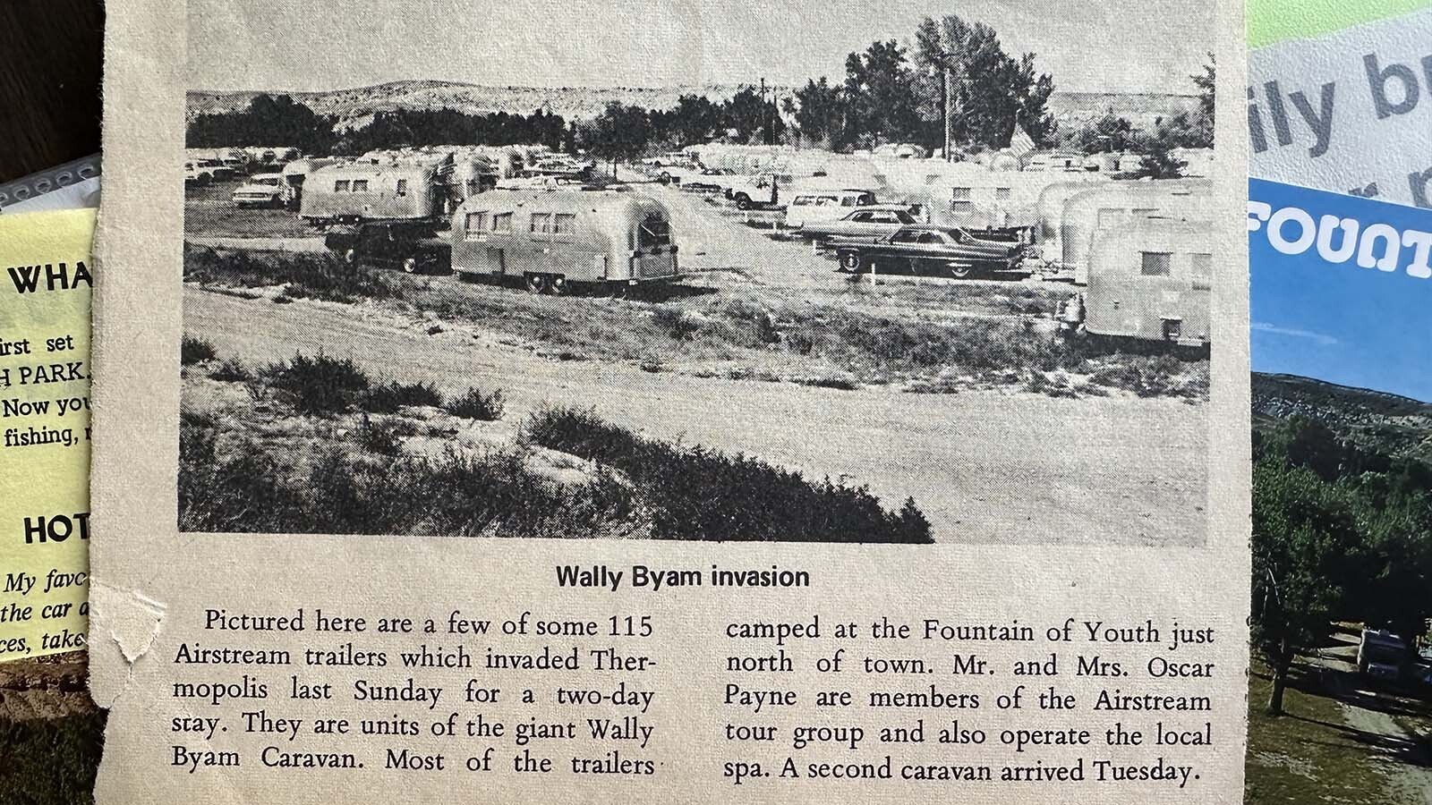 Newspaper clipping from the 1970s about the Air Stream “invasion” at the Fountain of Youth RV Park.