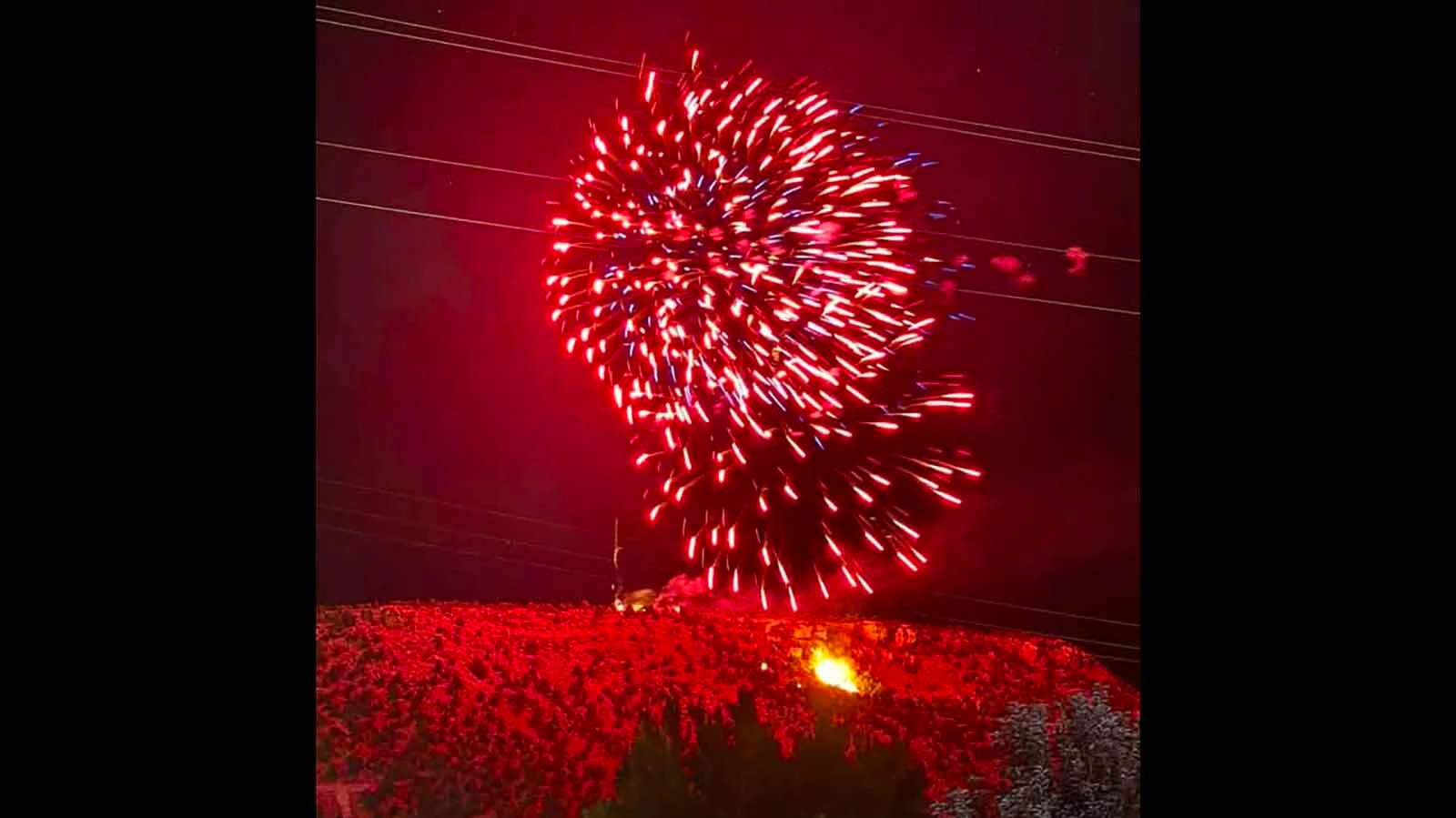 A wildfire on the top of Thermopolis's T-Hill during the July 4 fireworks.