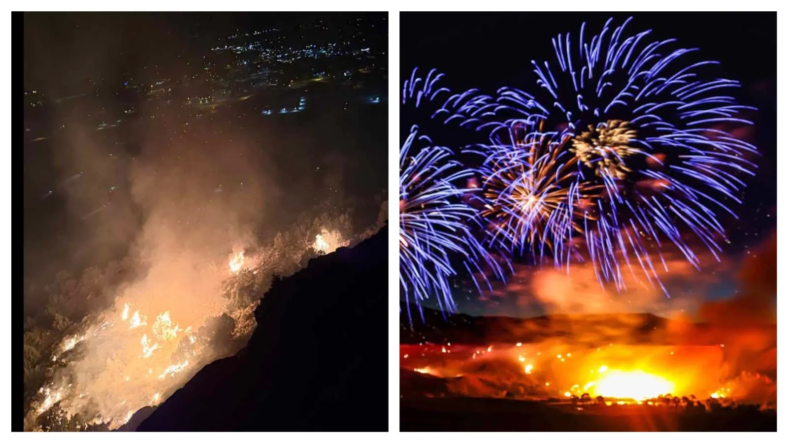 Wildfires started by fireworks in Thermopolis, left, and in Cody on the Fourth of July.