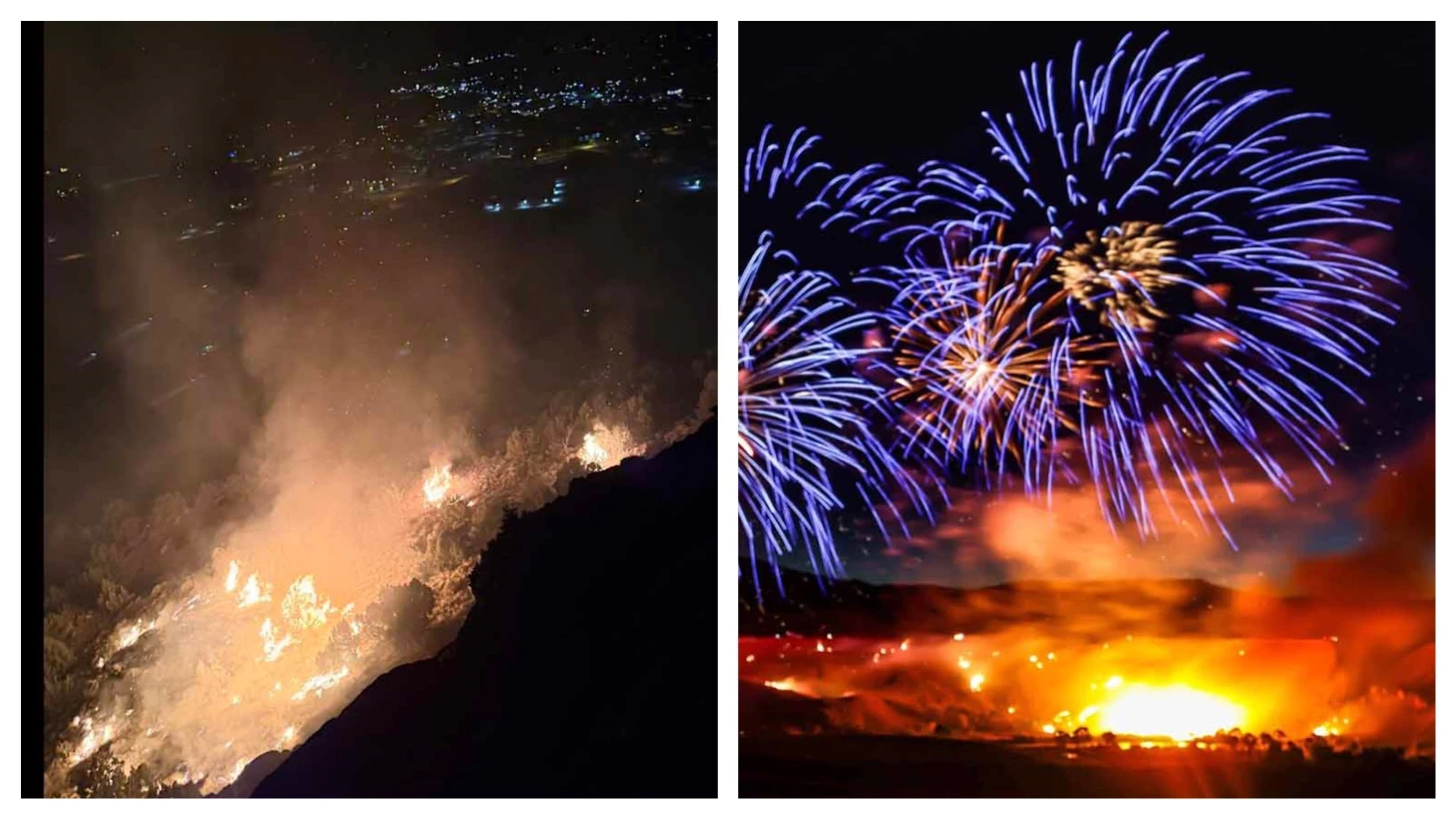 Wildfires started by fireworks in Thermopolis, left, and in Cody on the Fourth of July.