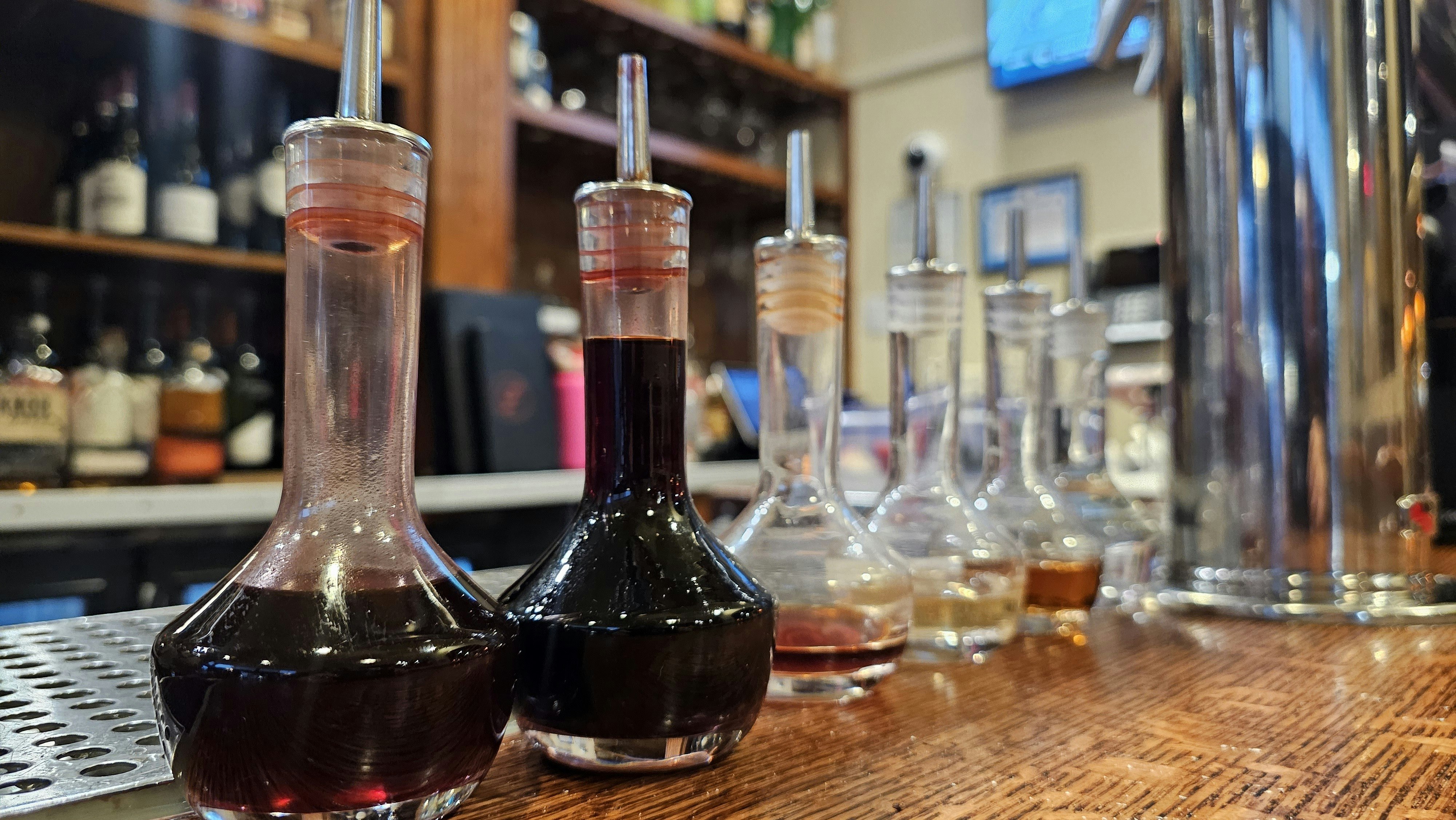 The bartenders make some of their own simple syrups and bitters, in a variety of flavors at Frackelton's in Sheridan.