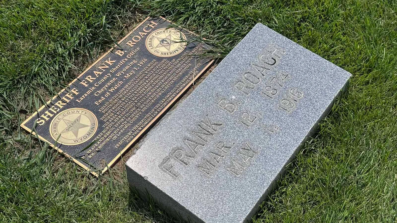 Laramie County Sheriff Frank Roach’s grave in Lakeview Cemetery in Cheyenne. A new plaque honoring Roach was created by Laramie County Sheriff’s Office deputies.