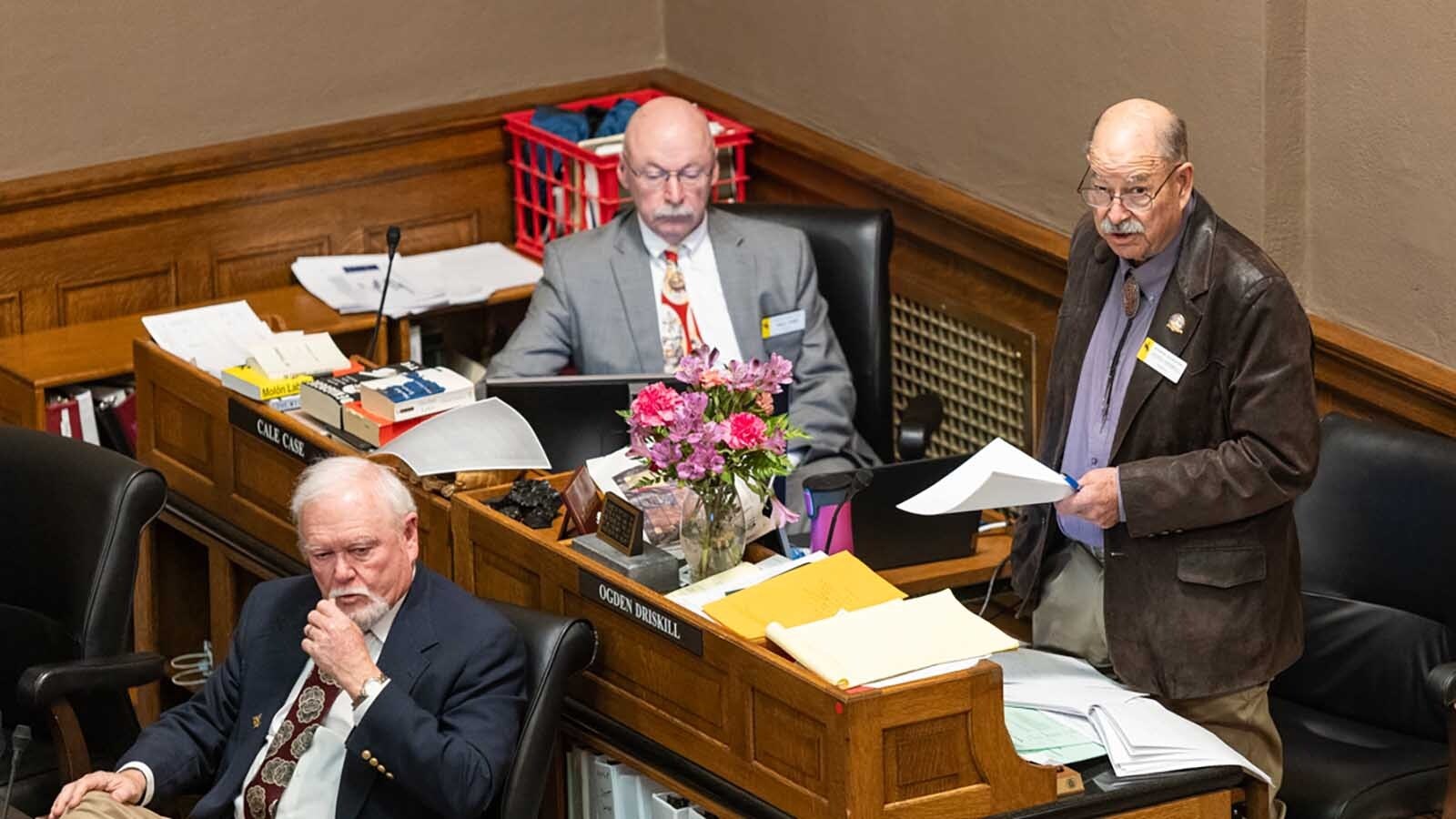 Sen. Ogden Driskill, R-Devils Tower, briefly attended the Freedom Caucus press conference on Tuesday night. He said he’s been receiving a fair amount of calls and emails from constituents as a result of texts the group is sending to people.