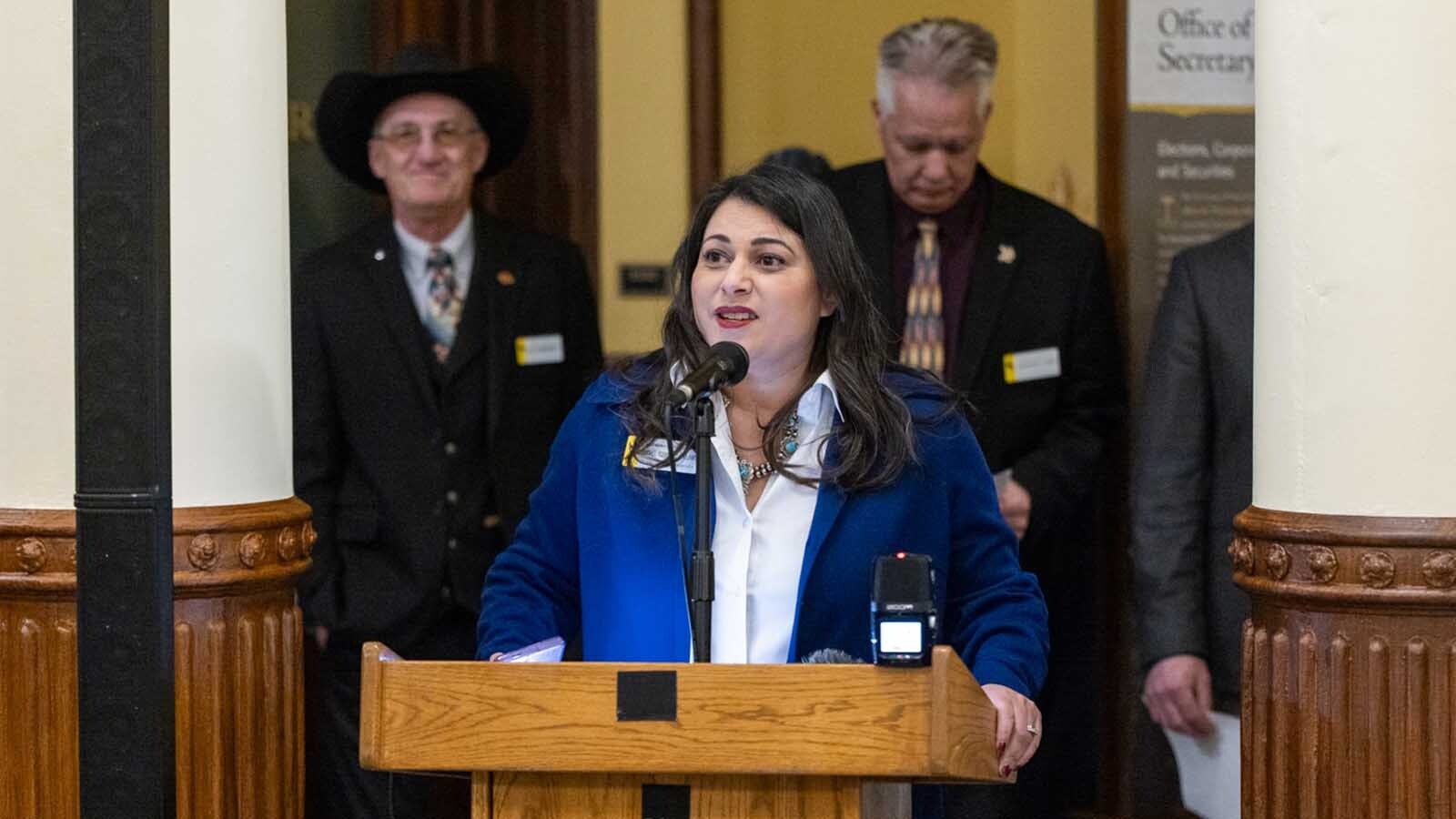 Freedom Caucus Chair Rachel Rodriguez-Williams, R-Cody, during a Feb. 11, 2025, press conference at the Wyoming Capitol in Cheyenne.