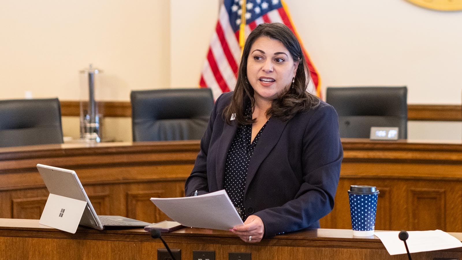 Wyoming Freedom Caucus Chairman Rachel Rodriguez-Williams, R-Cody, speaks during a Freedom Caucus press conference at the Wyoming Capitol in Cheyenne.