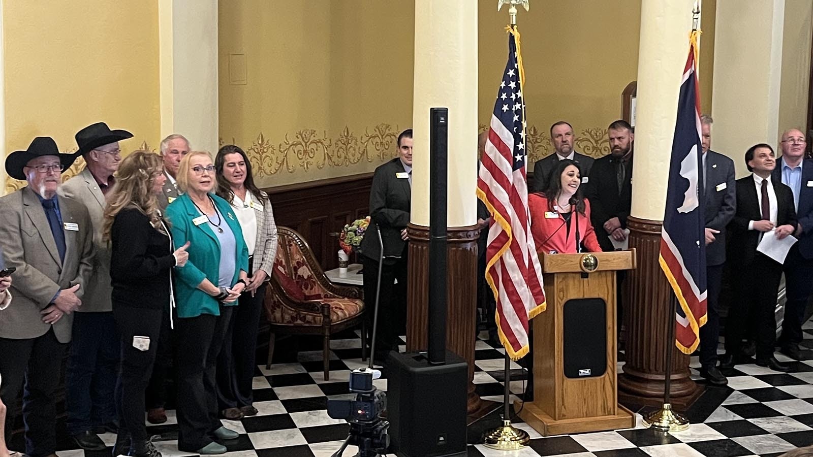 State Rep. Rachel Rodriguez-Williams, R-Cody, chairman of the Freedom Caucus, speaks at Tuesday’s press conference.