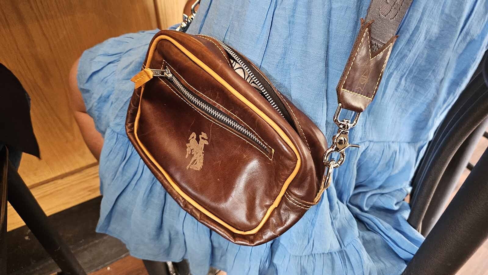 A purse from the boutique store, Alexis Drake, which sells a range of customizable leather items.