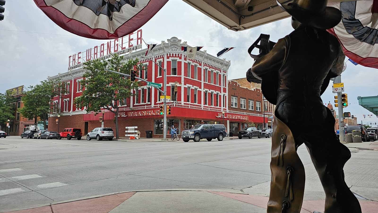 Afternoons get quiet while the rodeo is going on, but the streets fill up with waves of shoppers once the rodeo lets out, and after events like the parade. In the distance, one of the busiest stores is Boot Barn, located inside The Wrangler.
