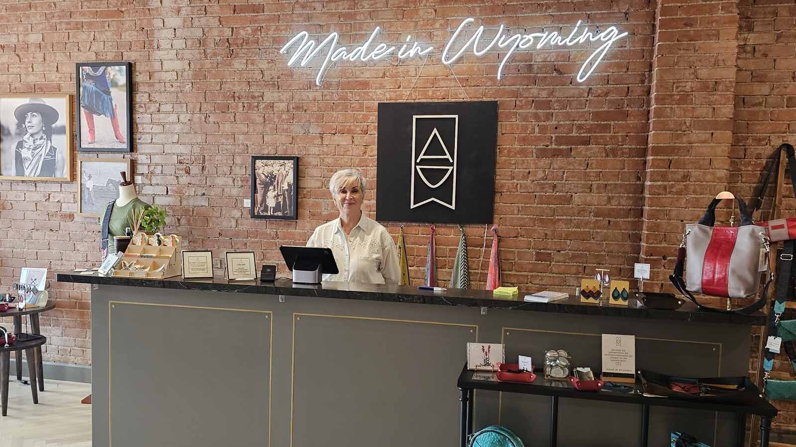 Bel Henrich, cashier, at the Alexis Drake boutique store, which offers a range of custom-made leather products that are made in Wyoming.