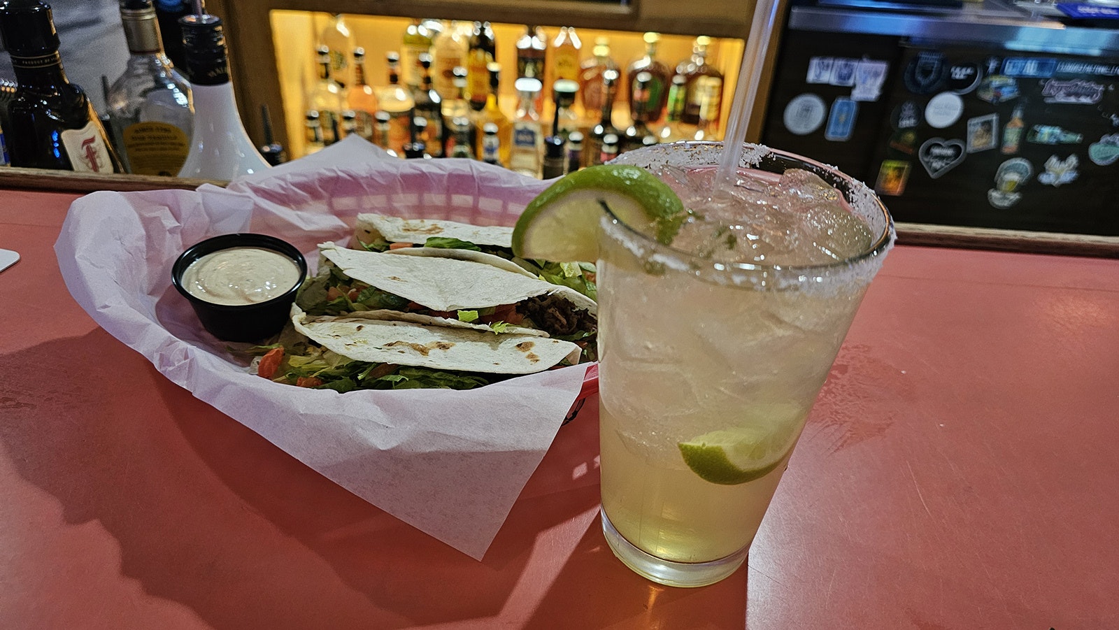 The tacos at Frosty's Bar & Grill are great, and just right for a margarita.