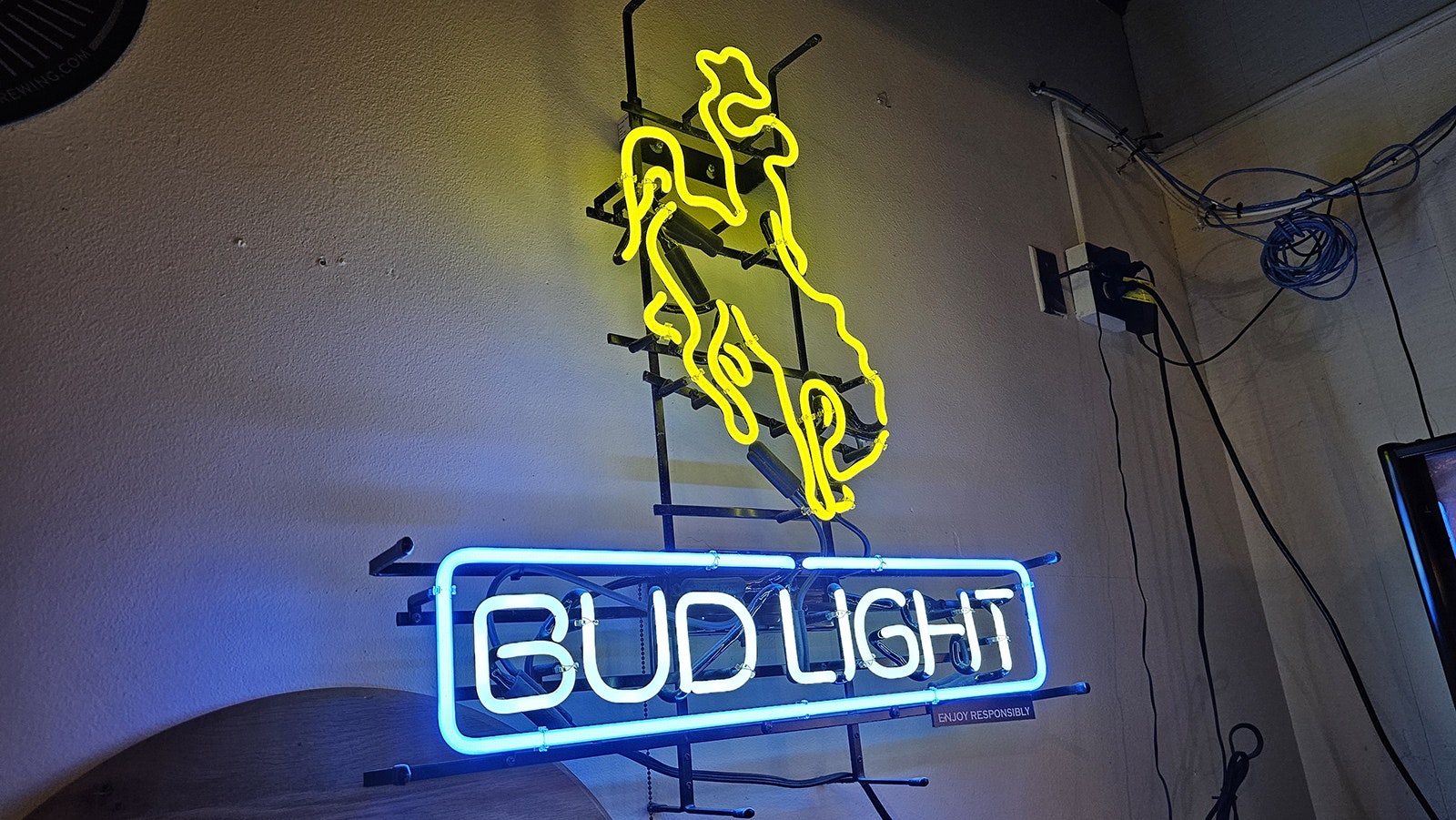 Wyoming's signature logo in lights at Frosty's Bar & Grill in Casper.