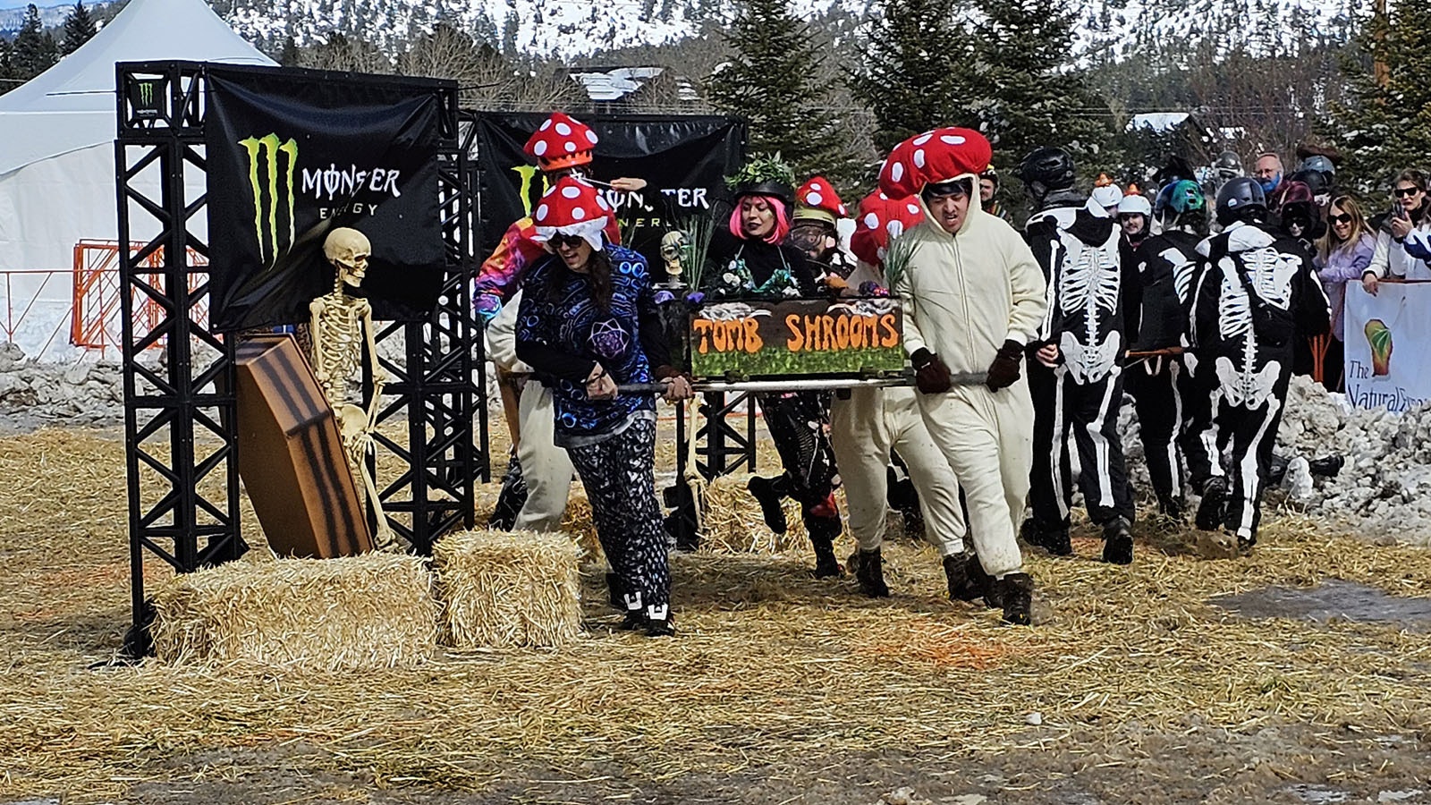 The Tomb Shrooms navigate the crazy eight the best, and ultimately were the top racing team during the Coffin Races at Frozen Dead Guy Days.
