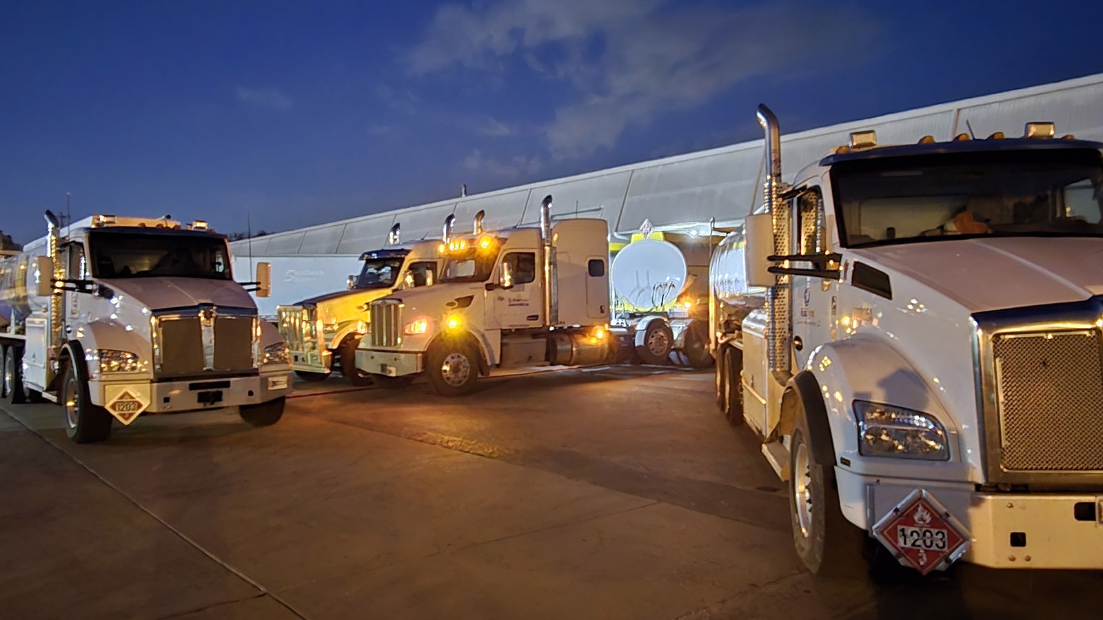 Fuel trucks arriving in North Carolina include Jaron Fry's truck from Evanston, Wyoming.