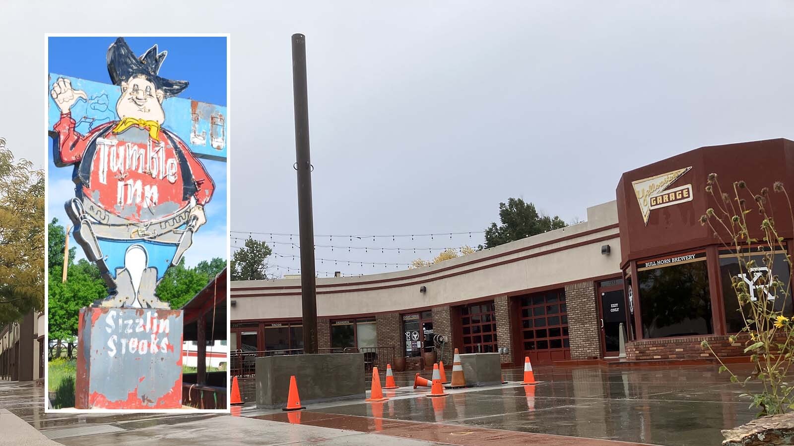 The foundation to install the Tumble Inn Cowboy sign is ready outside the Yellowstone Garage and Bull Horn Brewery at the corner of West Yellowstone Highway and South Elm Street in Casper.