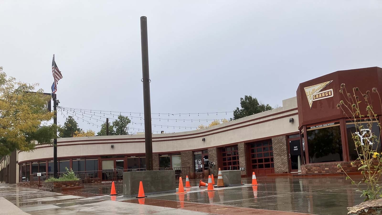 The foundation to install the Tumble Inn Cowboy sign is ready outside the Yellowstone Garage and Bull Horn Brewery at the corner of West Yellowstone Highway and South Elm Street in Casper.