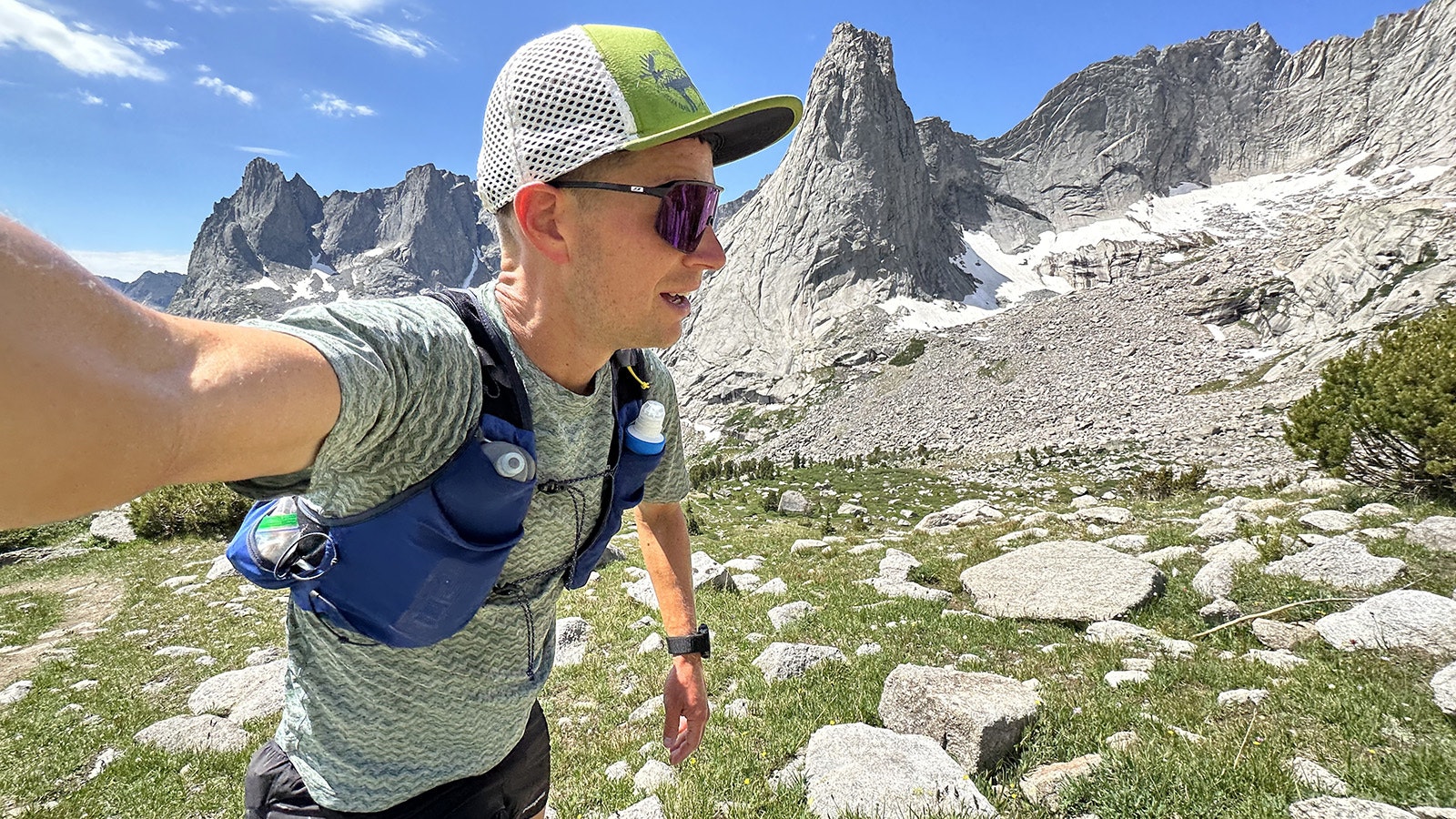 Gabe Joyes snaps a selfie during his 180-mile trail run between Lander and Jackson, Wyoming.